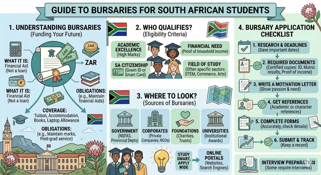 Bursaries for South African students – how to find and apply in 2026
If you want to study further but your family does not have the money, a bursary can change your life. I have seen many students who think bursaries are only for people with 90% averages. That is not true. There are bursaries for people with 60% and even for people who are already working and want to study part time. In this post I will show you where to find bursaries in South Africa for 2026, and how to apply so you dont get rejected because of small mistakes. - Indabazi