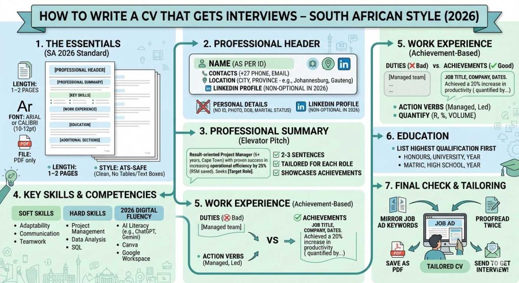 How to write a CV that gets interviews – South African style (2026) - I have looked at over two hundred CVs in my life – from friends, family, and people at church. Most of them are bad. Not because the person has no skills, but because they don't know how to present themselves. In this post I will teach you how to write a CV that will make a recruiter call you back. This is not a fancy template from the internet. This is what actually works in South Africa in 2026. - indabazi